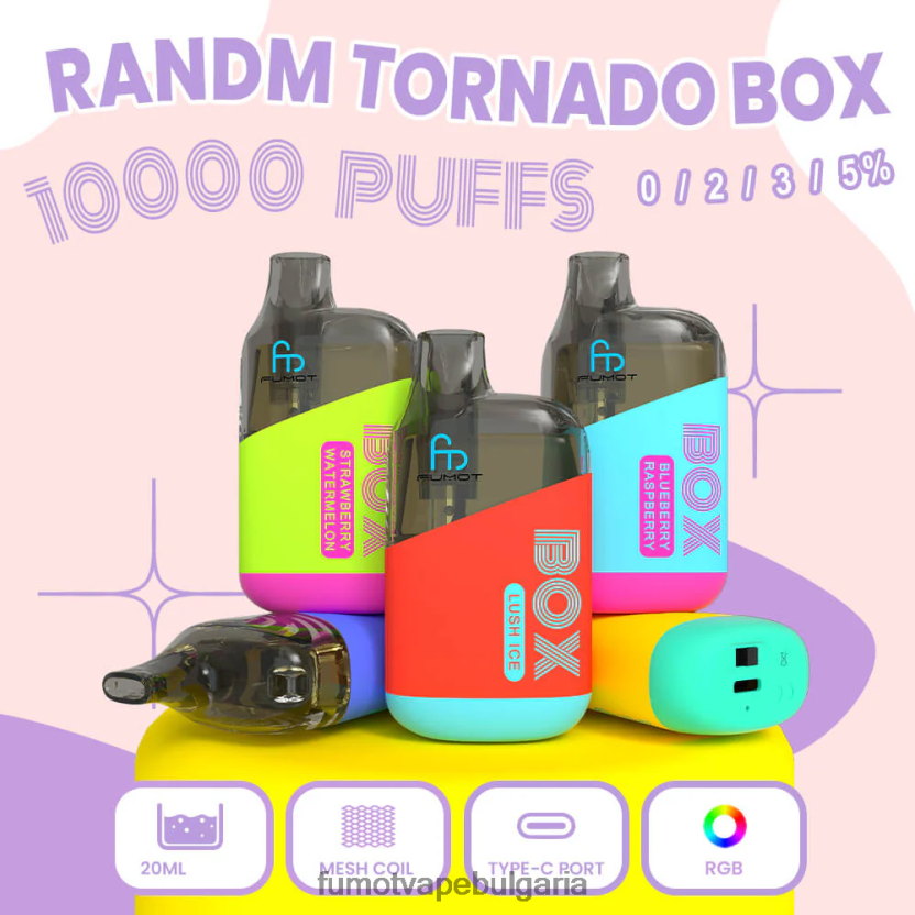 Fumot Shop - Fumot Tornado кутия 10000 вейп под за еднократна употреба - 20 мл (1 брой) черешово личи JXTHRV354