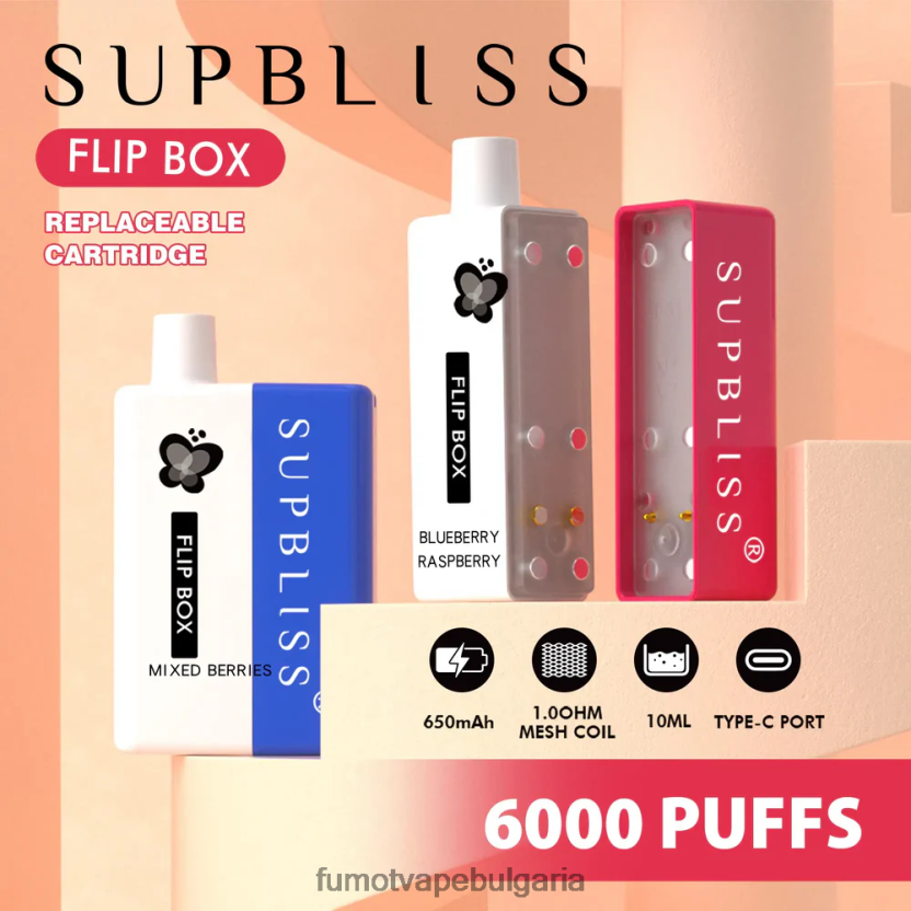 Fumot Factory - Fumot Supbliss Flip кутия 6000 сменяем комплект за вейп - 10 мл (1 брой) маракуя киви JXTHRV337