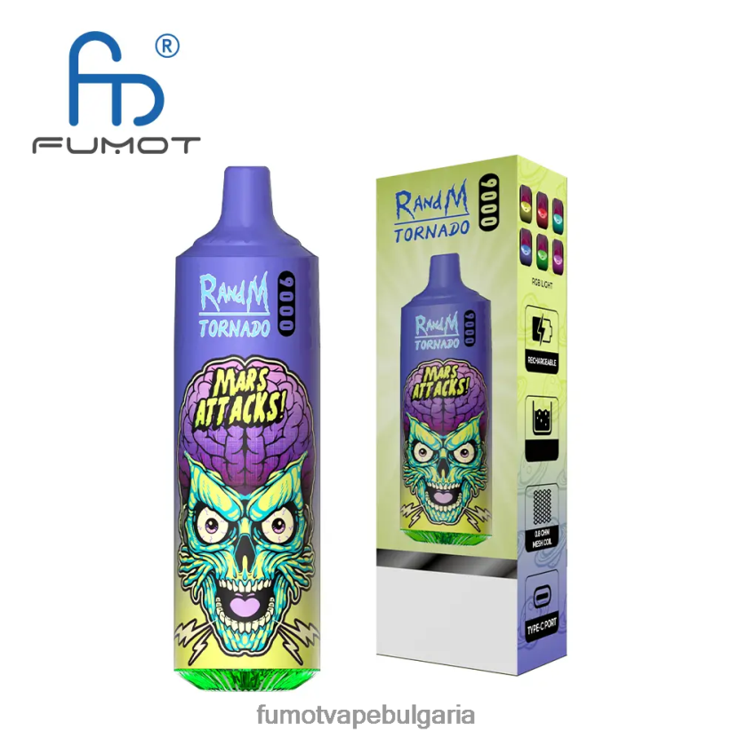 Fumot Vape Online Shop - Fumot Tornado 9000 писалка за вейп за еднократна употреба - 18 ml (1 брой) бонбони дъга JXTHRV6