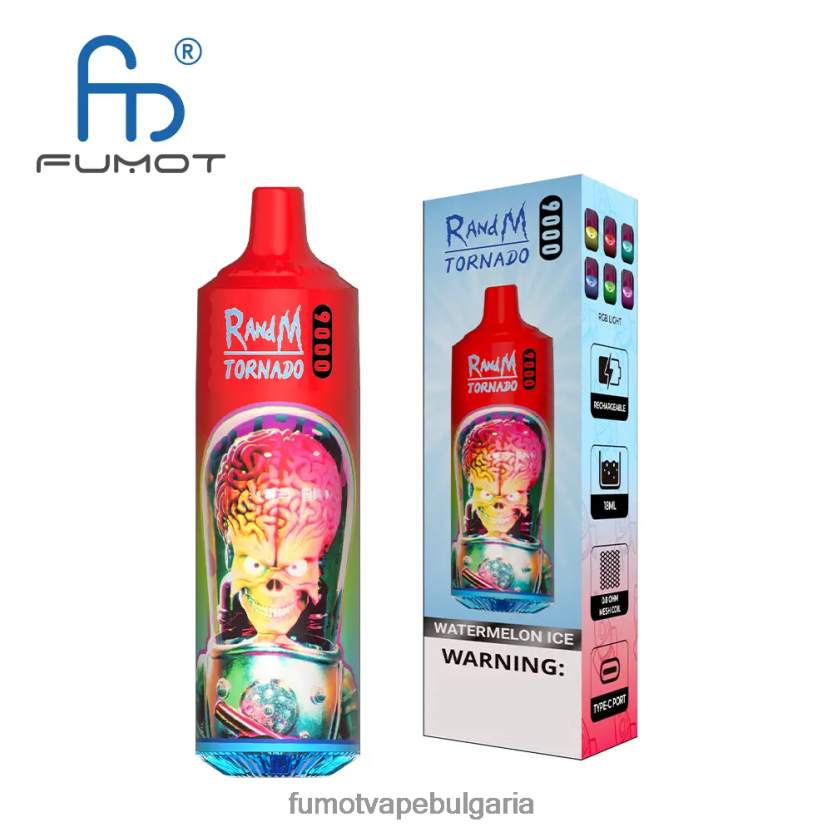 Fumot Vape Online Shop - Fumot Tornado 9000 писалка за вейп за еднократна употреба - 18 ml (1 брой) бонбони дъга JXTHRV6